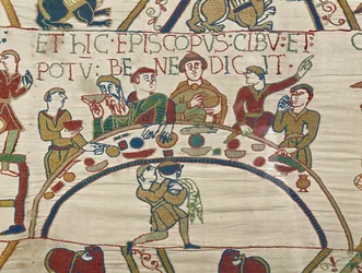 Bisschop Odo zegent het eten en de wijn, Tapijt van Bayeux